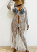 Women Beach Beach Cover Up Sexy See Through Lace Strap Sunscreen Long Sleeve Cardigan