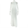 Women Clothing Tied Slim Fit Design Slimming Hip Pleated Diagonal Collar Shoulder Solid Color Length Dress