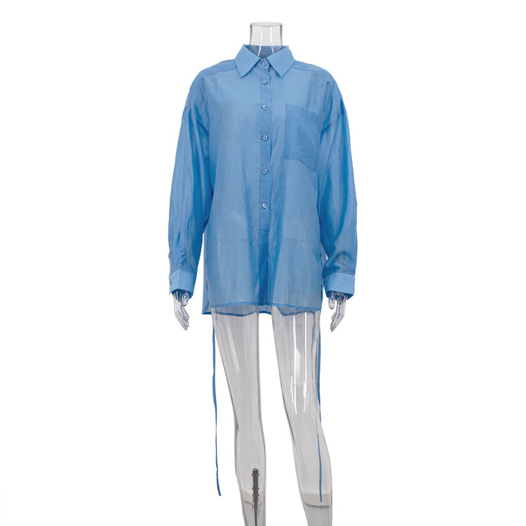 Women Clothing Early Autumn Polo Collar Long Sleeve Tencel Shirt Office All Match Loose Shirt