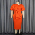 Elegant Puff Sleeve round Neck Dress Bow High Waist Slim Fit Party Evening Dress