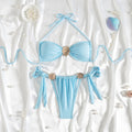 Metal Shell Decoration Solid Color Tied Sexy Split Two Piece Set Direct Bikini