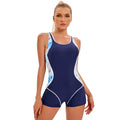 Sports One Piece Swimsuit Women Sexy Backless Color Matching Boxer Swimsuit