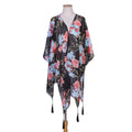 Spring Summer Casual Sun Proof Blue Pink Rose Printed Tassel Blouse Mid Length Sun Proof Clothing