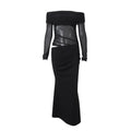 Women Clothing Spring Sexy Sexy off Shoulder Mesh Stitching Long Sleeves Hollow Out Cutout Dress Women