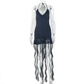 Elegant Women Clothing Sexy Waist Trimming Halter Hip Dress V neck Solid Color Short Dress