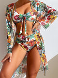 Swimsuit Split Three Piece Long Sleeve Conservative Bikini Printed Beach Swimsuit Women Bikini Cover