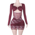 Autumn Long Sleeve Lace Hollow Out Cutout out Sexy Hip Bag Dress Women
