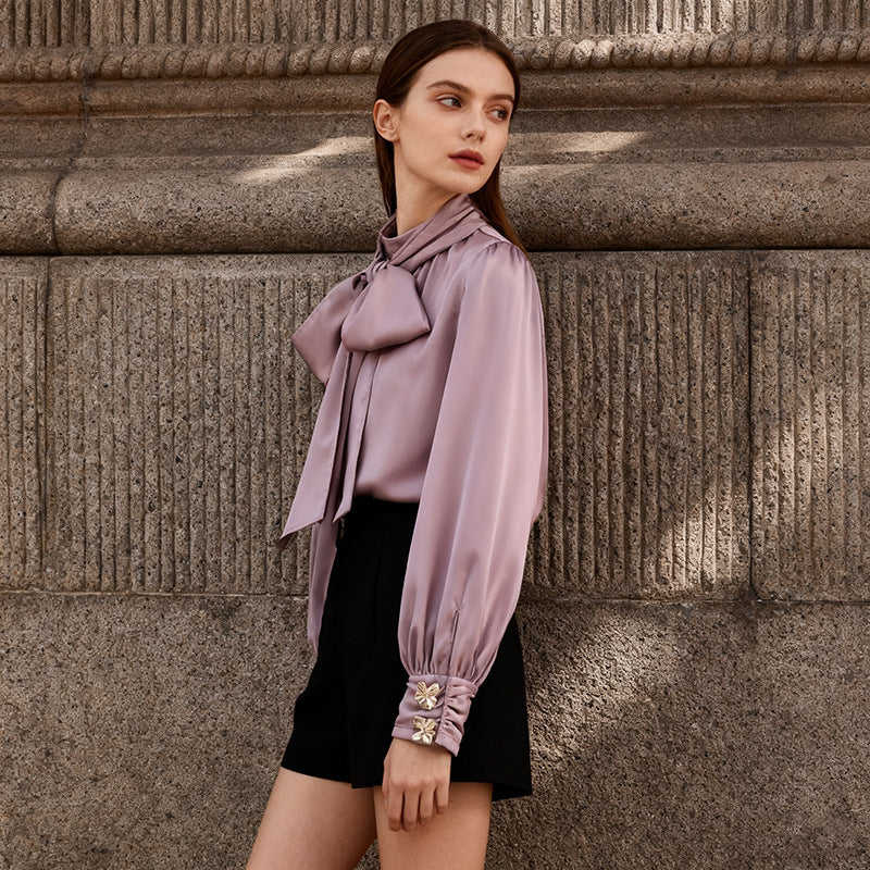 French Intellectual High Grade Lace up Shirt Autumn Minority All Match Shirt for Women