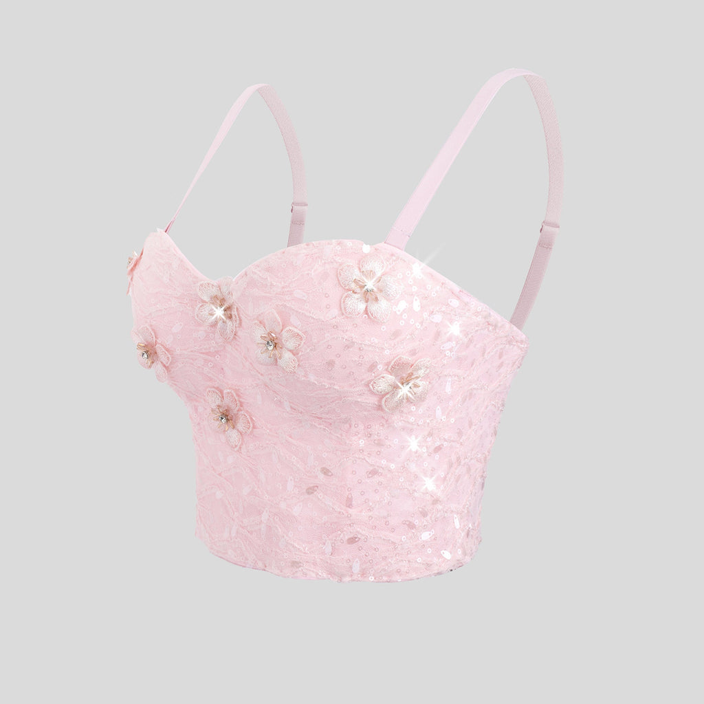 Original Design Three Dimensional Floral Rhinestone Embedded Body Shaping Tube Top Outer Wear Boning Corset Top Sling Bra
