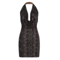 Metallic Glossy Features Swing Collar Sleeveless Halter Dress Backless Sheath Sexy Dress