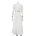 Women Clothing Satin High Grade Skirt Set round Neck Short Sleeve Cardigan Top Elegant Two Piece Set