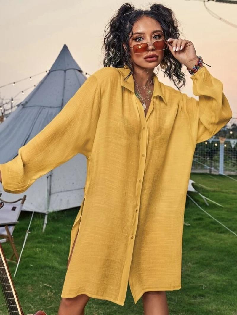 Solid Color Multi-Color Beach Blouse Sexy Cardigan Shirt Sunscreen Bikini Cover