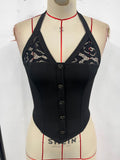 Celebrity Women Clothing French Halter Lace up Backless Boning Corset Vest