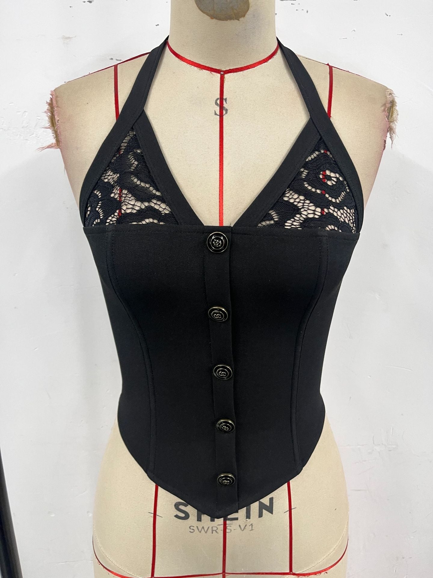 Celebrity Women Clothing French Halter Lace up Backless Boning Corset Vest