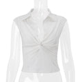 Women Clothing Summer Sexy Polo Collar Twisted Short Solid Color Cropped T shirt Top for Women