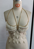 Body Cha Halter Baroque Women Sexy Breastpin Bra Beaded Pearl Vest