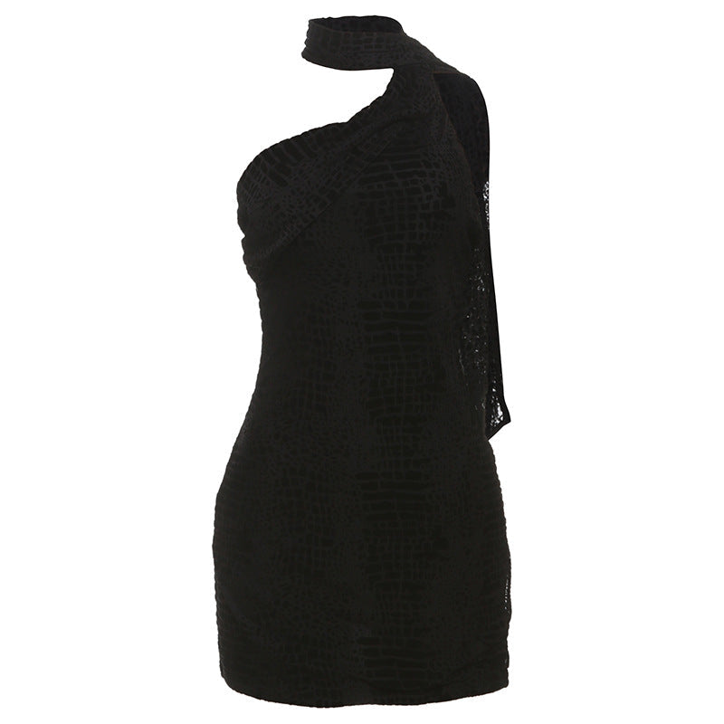 Spring Women Elegant Sexy Slim Fit Backless Lace up Scarf Collar Dress Women