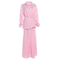 Women Clothing Fall Collared Long Sleeve Shirt Solid Color Waist Seal Skirt Three Piece Set