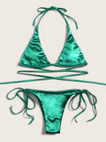Bikini Double Bikini Sexy Swimsuit Sexy Swimsuit Women Tied Swimsuit Solid Color