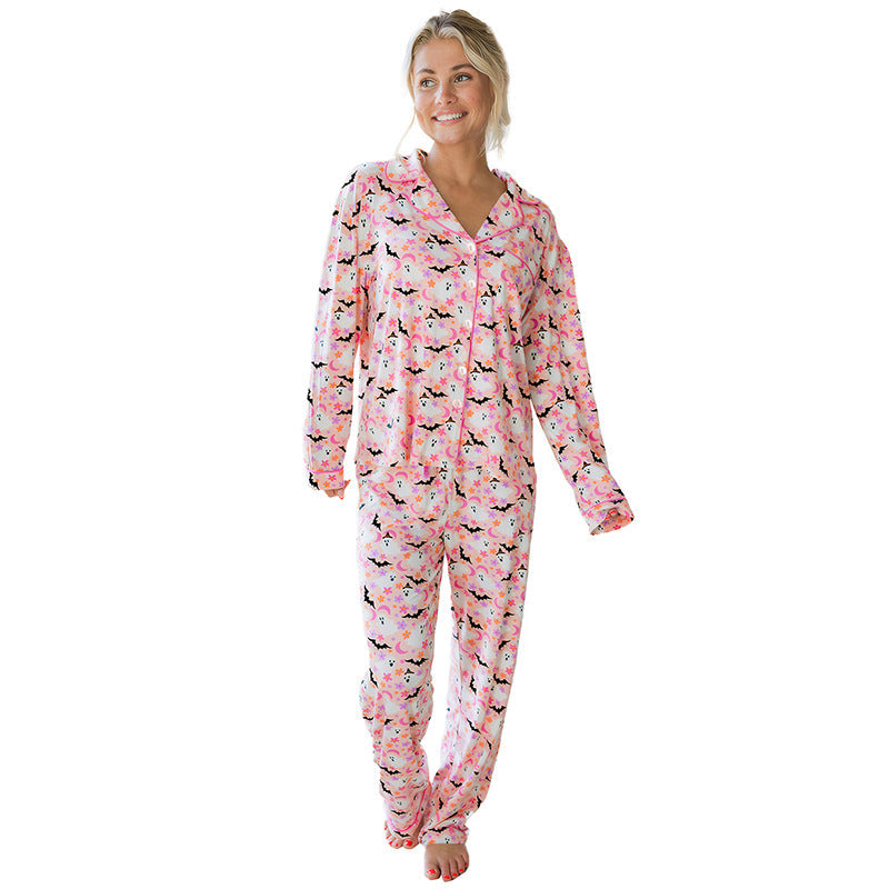 Fall Multi Button Casual Women Cute Age Reducing Halloween Printed Homewear Women