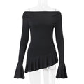 Women Clothing Spring Summer off Shoulder Bell Sleeve Long Sleeved Fitted T shirt Top Women