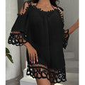 Cutout Lace off Shoulder Strap Sexy Solid Color Loose Casual Vacation Beach Sun Protection Swimsuit Blouse