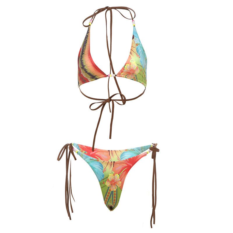 Summer Sexy Sexy Hip Lifting Strap Printing Personality Bikini Two Piece Set Women