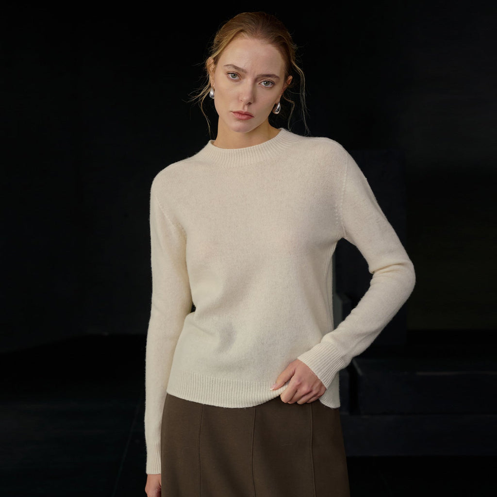 Wool Solid Color Sweater Women Autumn Winter Warm Elegant Half Turtleneck Knitted Long Sleeved Top