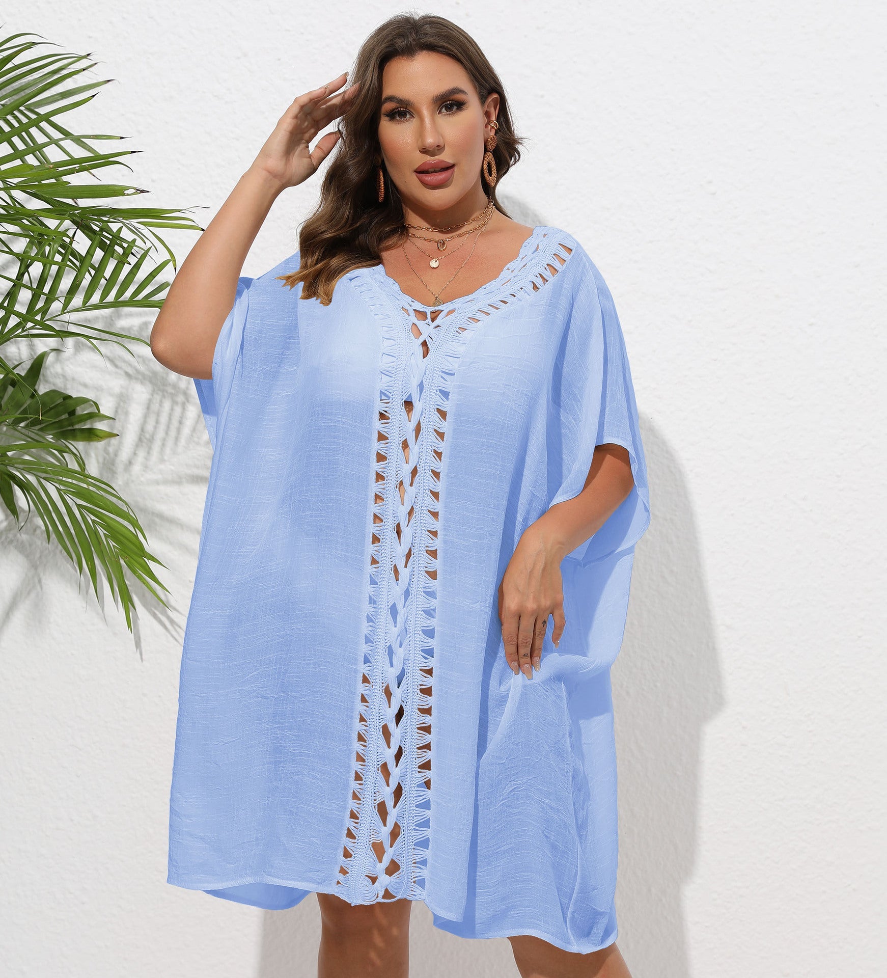 Women Dress Women Clothes Crochet Stitching Loose Beach Bikini Cover Up Blouse
