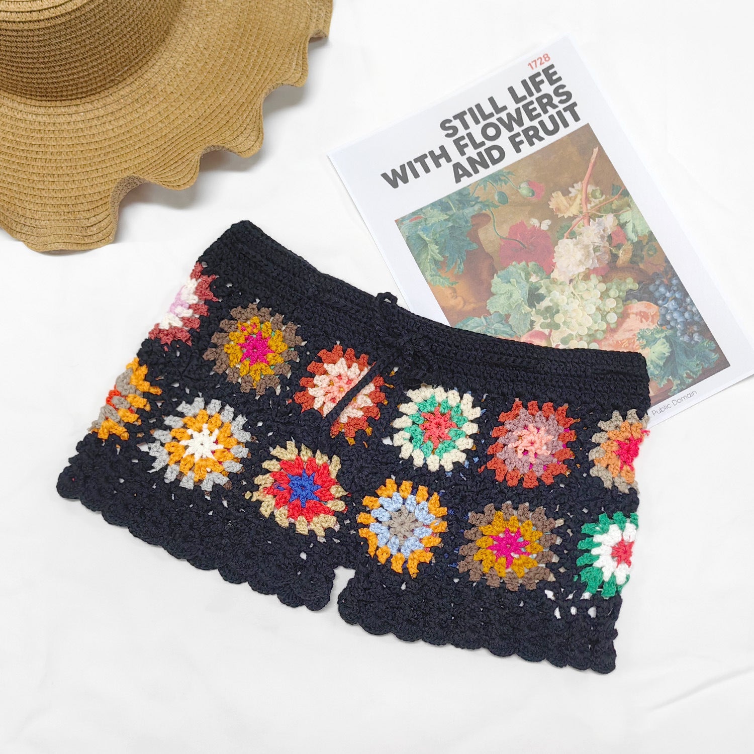 Beach Shorts Women Clothing Color Random Hand Hook Floral Block Stitching Grandmother Plaid Hip Pants