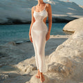 Holiday Dress Side Waist Hollowed Adjustable Strap Sexy Beach Blouse Dress Crochet hook