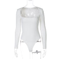 Women Clothing Winter Sexy Square Neck Lace Slim Fit Base Long Sleeve Jumpsuit