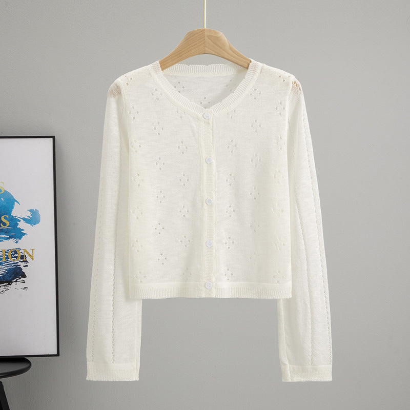 All Matching Hollow Out Cutout Sun Protection Short Knitted Cardigan Women Summer Figure Flattering Outerwear Top
