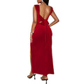 Velvet Party Sexy Elegant Square Collar Lace up Backless Waist Trimming Sheath Dress