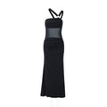 Women Clothing Summer Irregular Asymmetric Shoulder Wrapped Chest Slim Mesh Stitched Backless Niche Dress