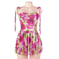 Summer Sleeveless Floral Print Straps Tulle Short Dress