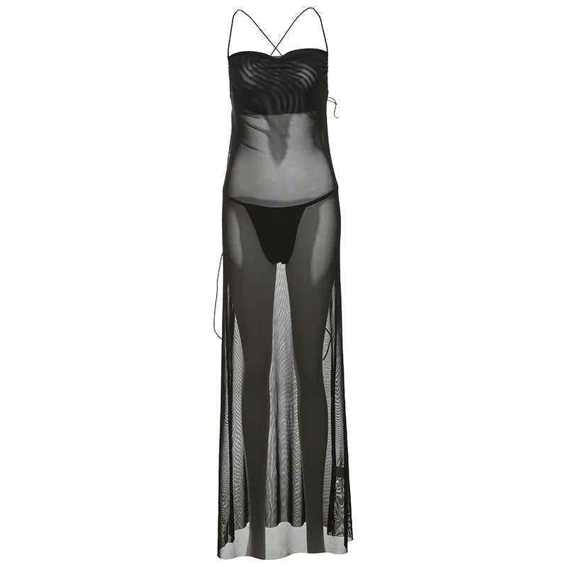 Spring Summer Women Clothing Sexy Backless See through Sling High Waist Hip Bag Dress