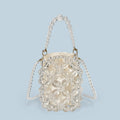 Transparent Irregular Asymmetric Hand Woven Acrylic Crystal String Beads Cocktail Mobile Phone Bag Cross Body Bucket Pouch