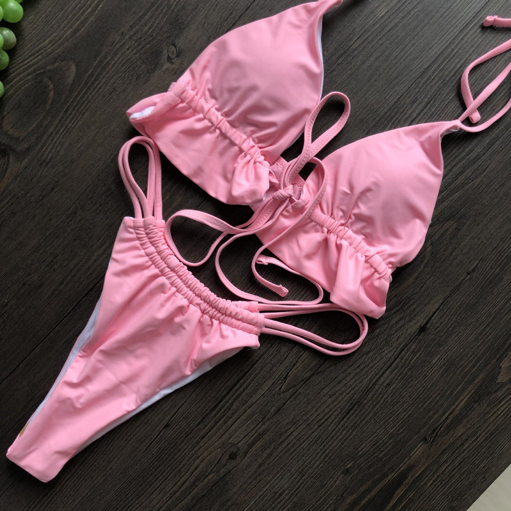 Swimsuit One-Piece Backless Sexy Solid Color Bikini Swimsuit Women Bikini