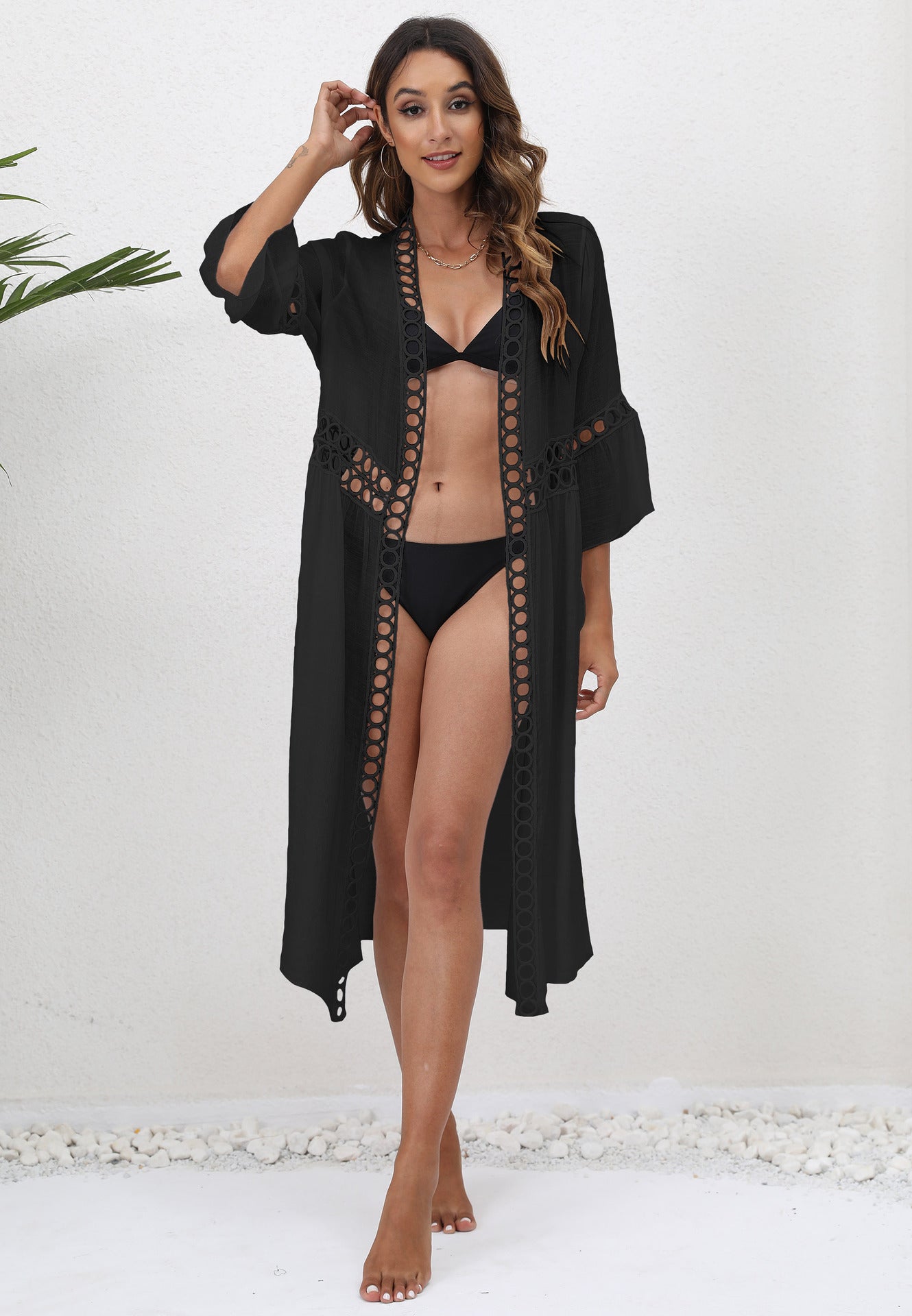 Seaside Vacation Beach Blouse Women's Clothing Loose Three Quarter Sleeve Lace Splicing Sun Protection Cardigan