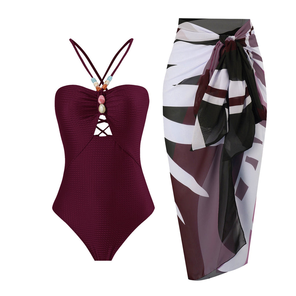 Arrival Solid Color One Piece Women Swimwear Suit French Retro Covering Belly Thin Swimming
