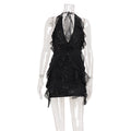 Minority Design Sexy Halter Sling Backless Dress Women Ruffled Irregular Asymmetric Vacation Sexy Short Dress