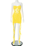 Women Clothing Sleeveless Backless Lace Ribbon Ruffled Skinny Sheath Short Dress