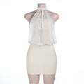 Sexy Mesh See through Stitching Spring Sleeveless Halter Hip Dress