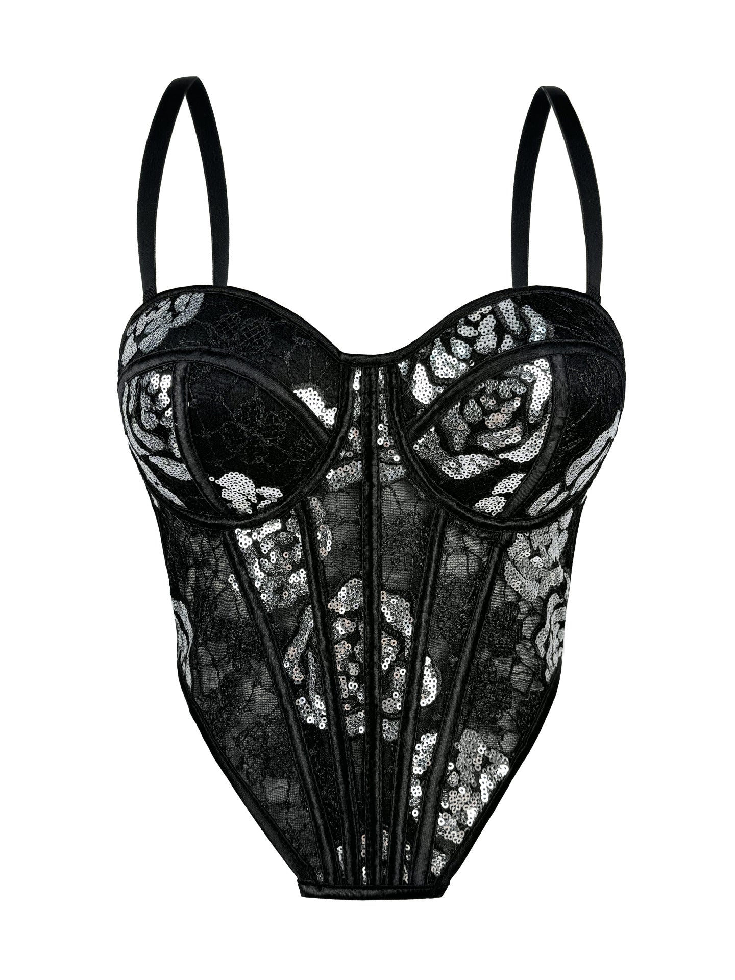 Sequined Floral Boning Corset Corset Chest Pad Slim Fitting Suspenders Vest Outer Wear Boning Corset Top Party Tube Top