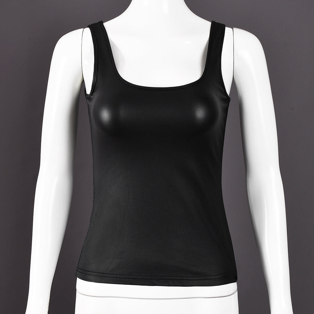 Women Summer Solid Color Coated Shoulder Strap Sexy U Collar Cropped Exposed Vest for Women