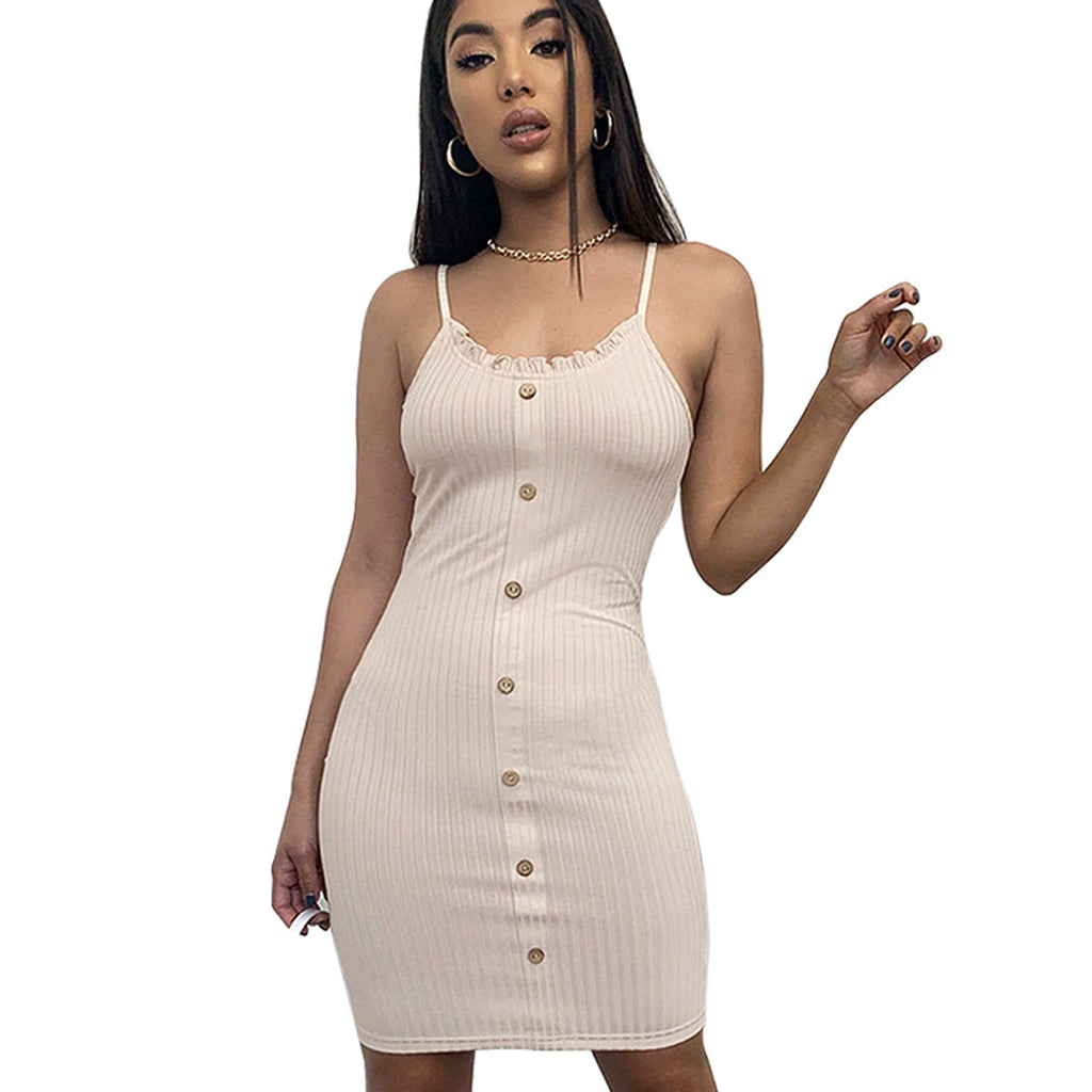 Women Clothing Sexy Cami Dress Striped Slimming Single-Breasted Thread Cami Dress Thin Slim Fit