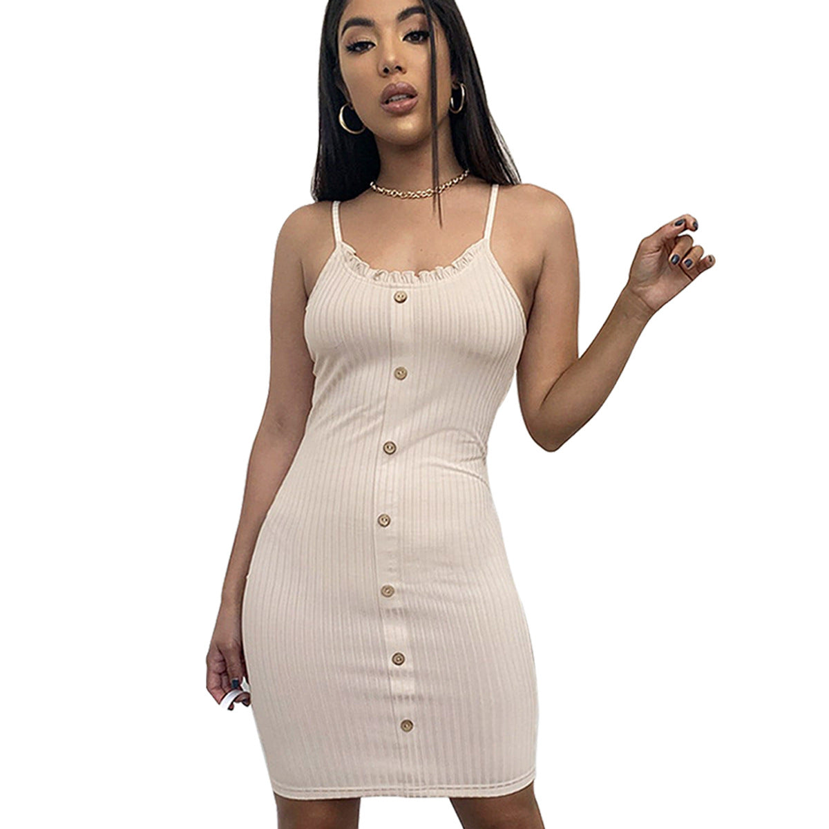 Women Clothing Sexy Cami Dress Striped Slimming Single-Breasted Thread Cami Dress Thin Slim Fit