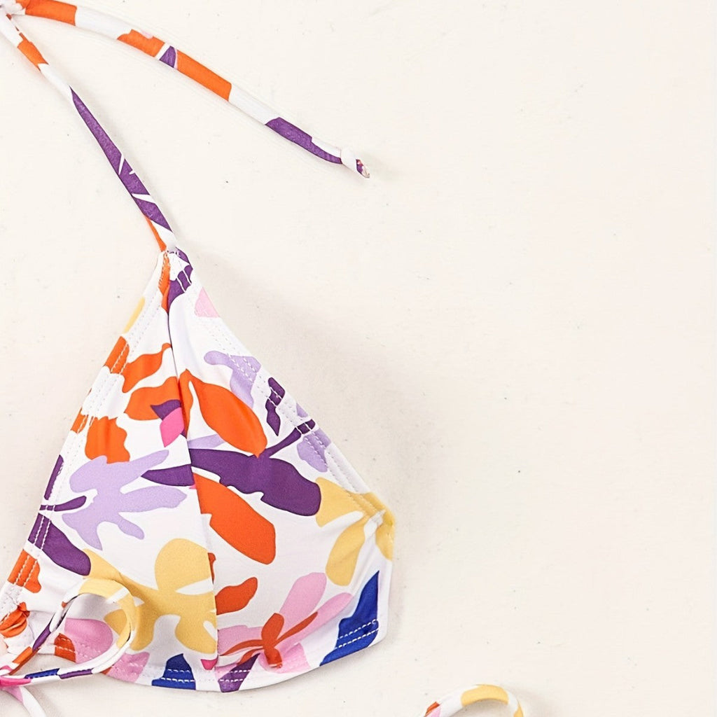 Women Clothing Big Floral Print Halter Sexy Push up Swimsuit Women Bikini