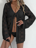 Women Cardigan Women Clothing Woven Shirt Hollow Out Cutout out Long Sleeve Sunscreen Beach Cover Up Lace up Beach Jacket